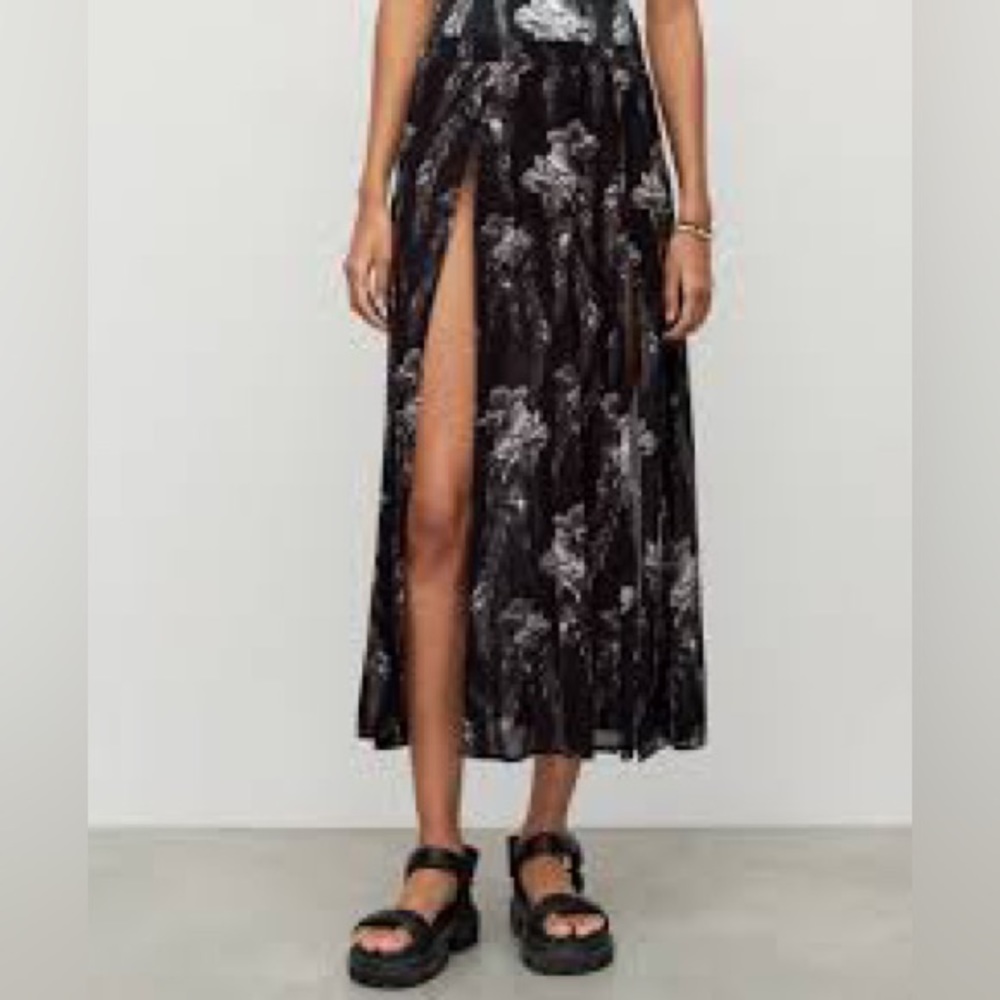 ALLSAINTS Cari Mia Sarong Front Split Floral Maxi Skirt